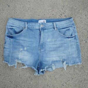 Fashion Nova Distressed Denim Shorts Size 18 Blue Jean Cutoff Stretch Festival